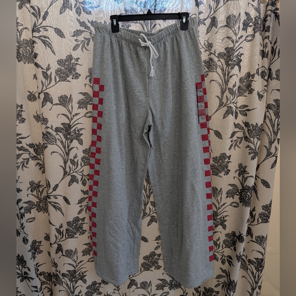 Grayson Threads Brand - Light Grey Red Checker Wide Leg Sweatpants - Women's XL